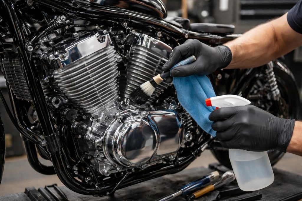 découvrez notre guide pratique pour un nettoyage moteur moto efficace, avec des conseils étape par étape pour entretenir votre moteur et prolonger la durée de vie de votre moto.