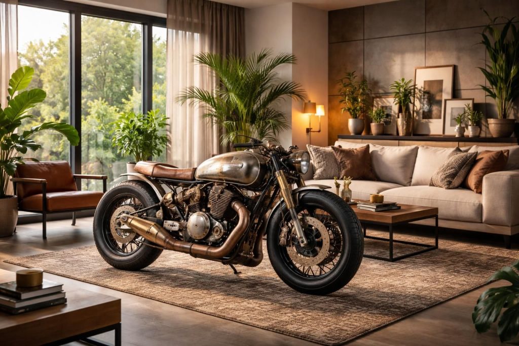 découvrez des idées créatives pour une déco de salon inspirante avec une moto, alliant originalité et style pour un intérieur unique.